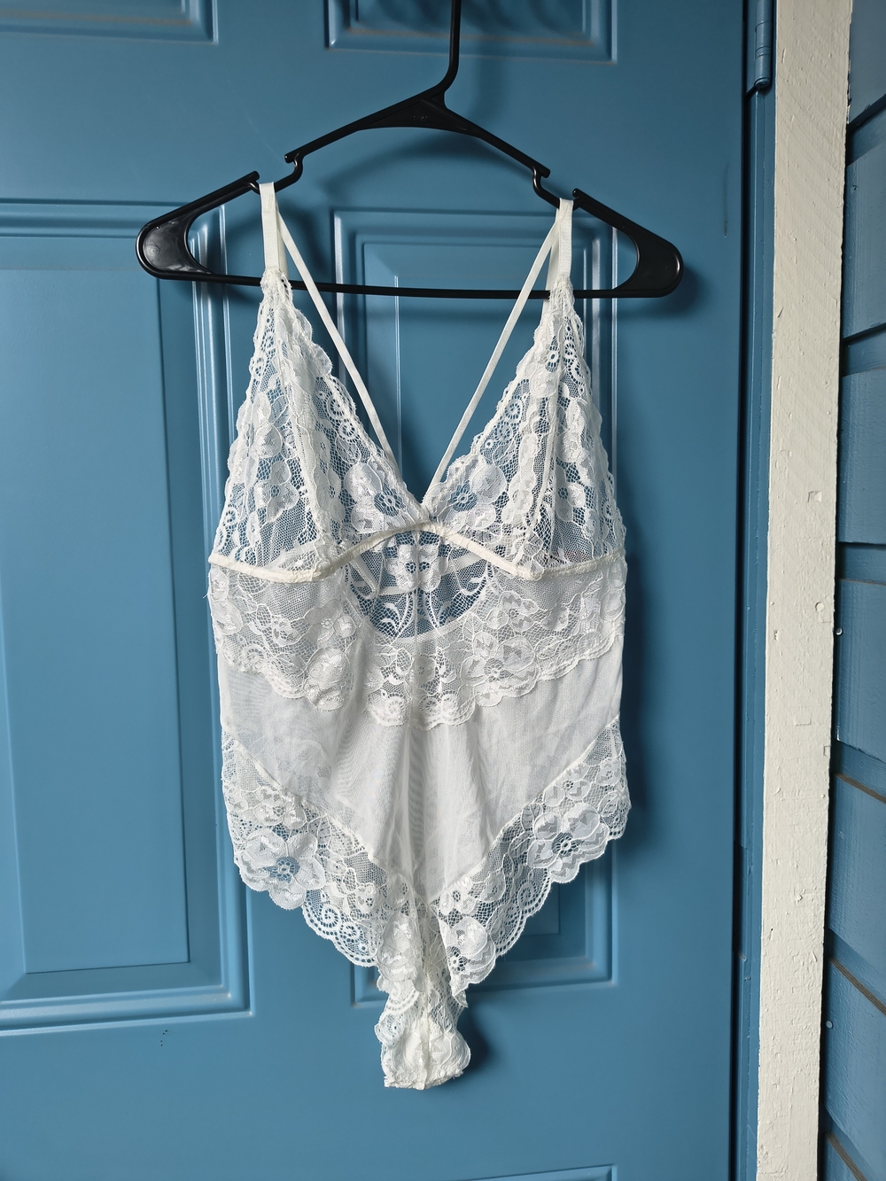 Sheer Lace White V-Neck Chemise Bodysuit